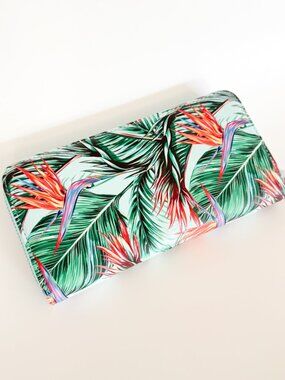Happy Wahine Tropical Print Zip Around Wallet Palm Leaf Floral